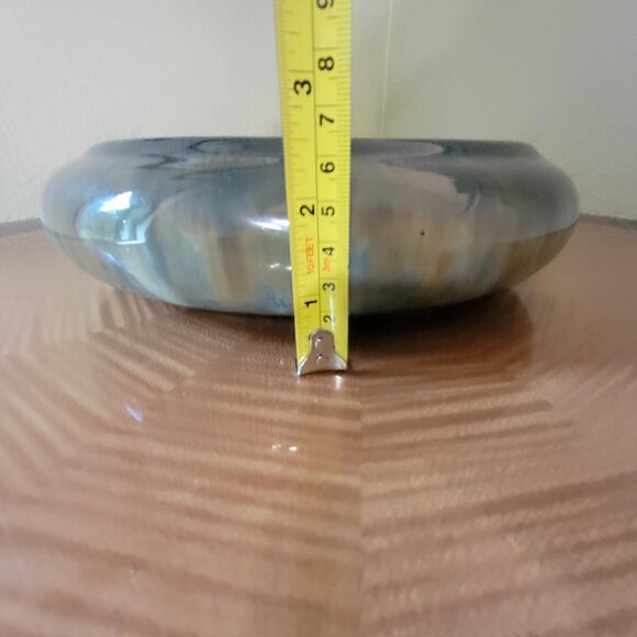 Beautiful Fulper Pottery Low Planter Bulb Bowl Blue & Cream Flambe Drip Glaze - Picture 8 of 9